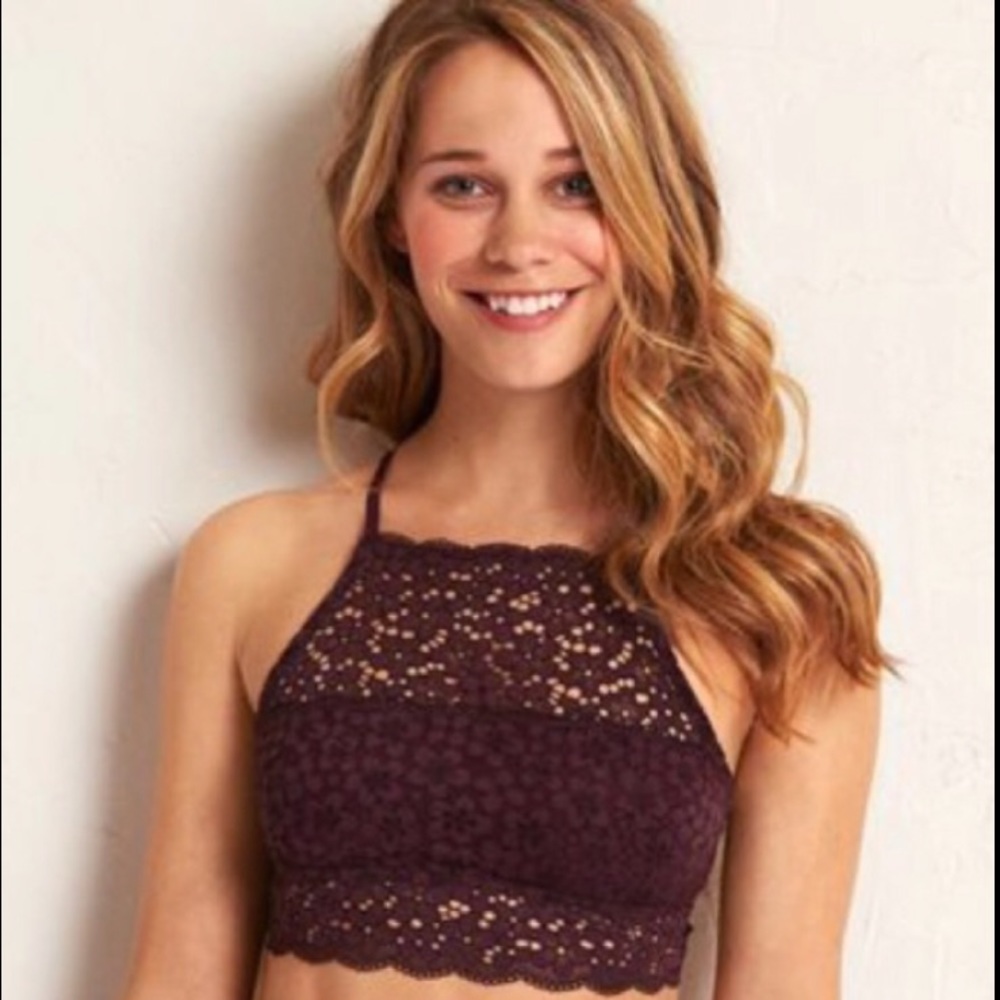Aerie High Neck Burgundy Lace Bralette